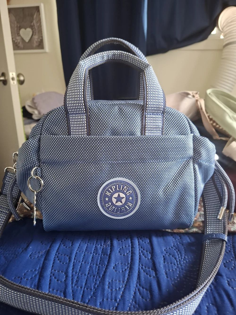 Kipling Blue Textured Crossbody Bag with Coin Pouch